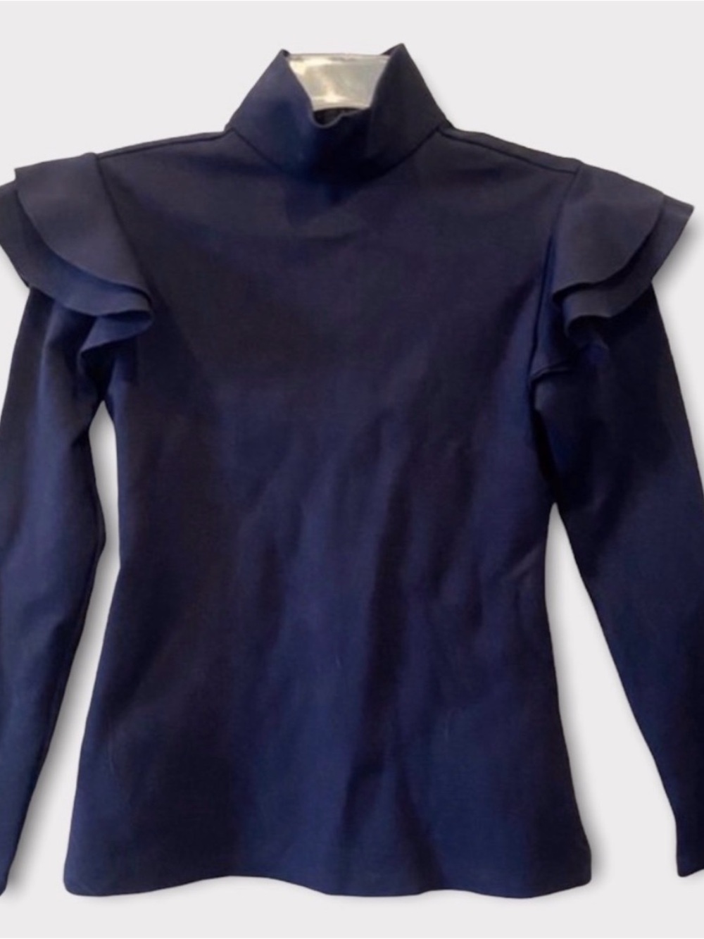 Hunter Bell Navy Blue Mason Knit Ruffled Top XS